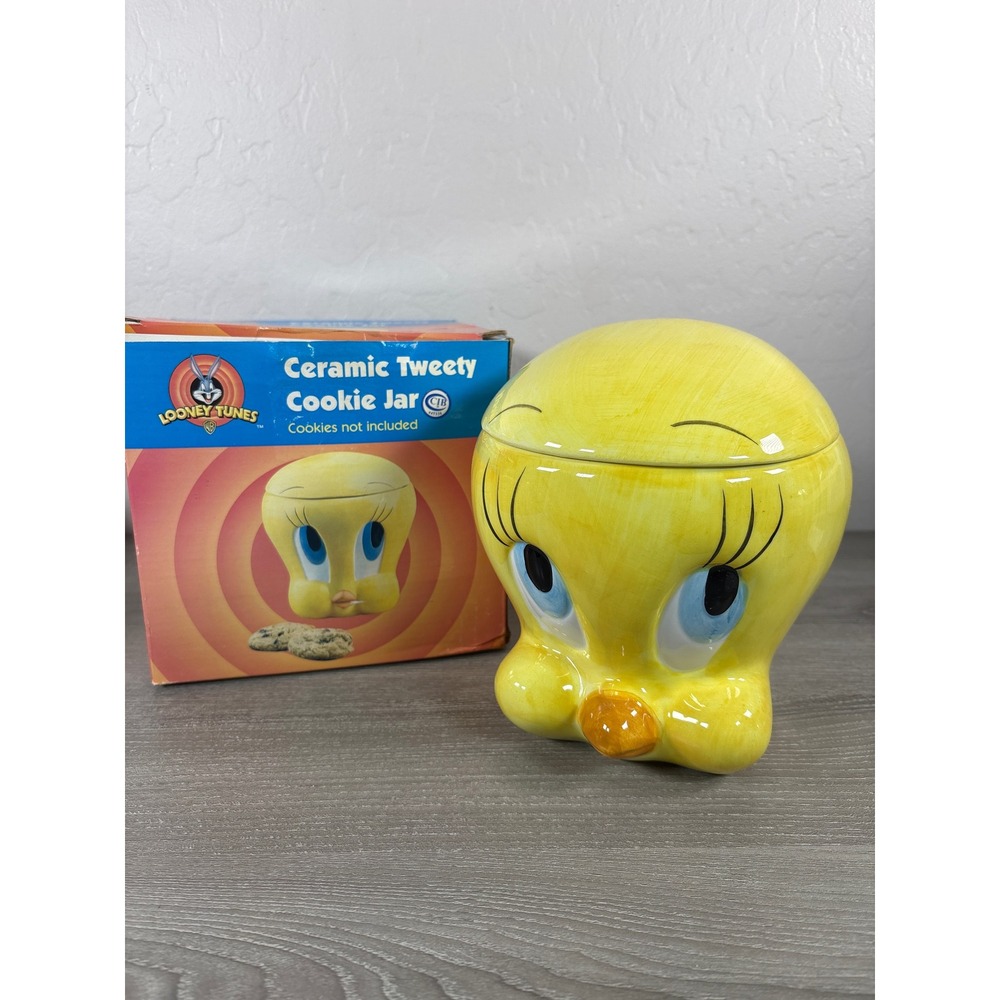 Vintage 2000 Looney Tunes Tweety Bird Ceramic Cookie Jar Giftco Warner Bros Box